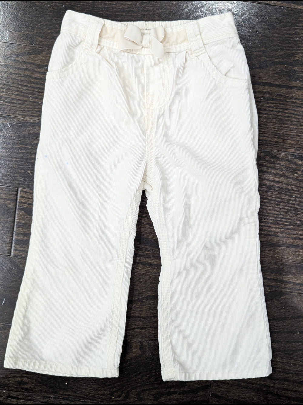 4/$20 OshKosh B’gosh Corduroy Pants 24M White Elastic Waist Bow Pocket Cotton